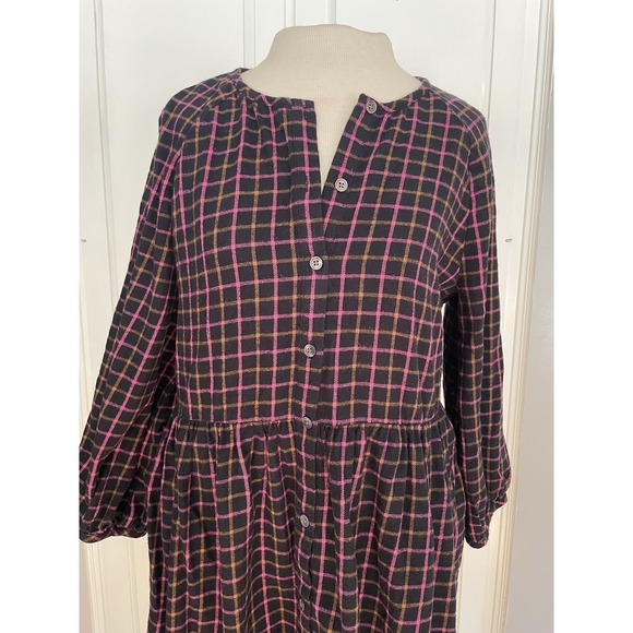 MADEWELL‎ Plaid Flannel Raglan Button-Front Shirtdress Boho women's 6 oversized - Picture 2 of 8